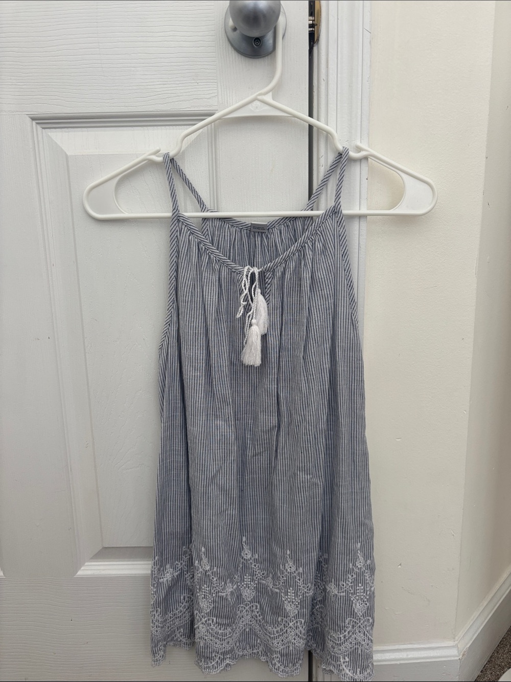 Old Navy Blue & White Striped Tassel-Front Camisole